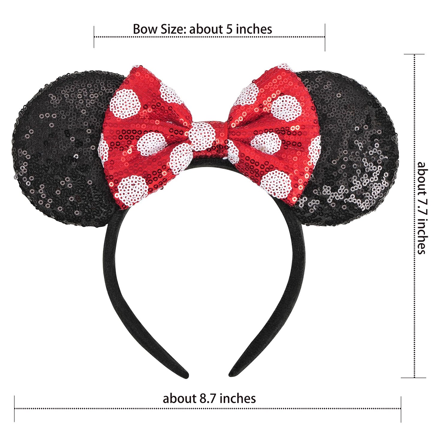 Seamoy Mouse Ears headband,2pcs Sequin Headband Glitter Hairband for Baby Shower Headwear Halloween Theme Party Decoration(Red&Polka dot)