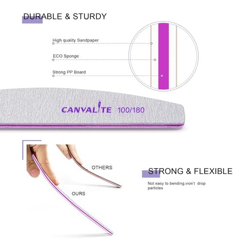 Canvalite Nail Files - Professional Reusable Double-Sided Emery Boards (100/180 Grit) | 10 PCS Nail Styling Tools for Home & Salon