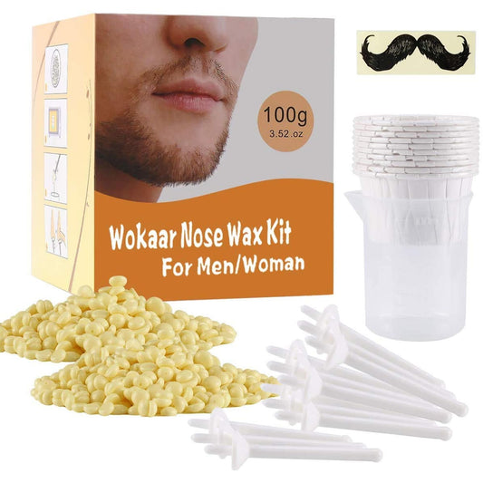 Wokaar Nose Wax Kit, 100 g Wax, 30 Applicators, 15-20 Uses. Nose & Ear Hair Removal for Men and Women- Safe, Easy, Quick & Painless Hair Remover
