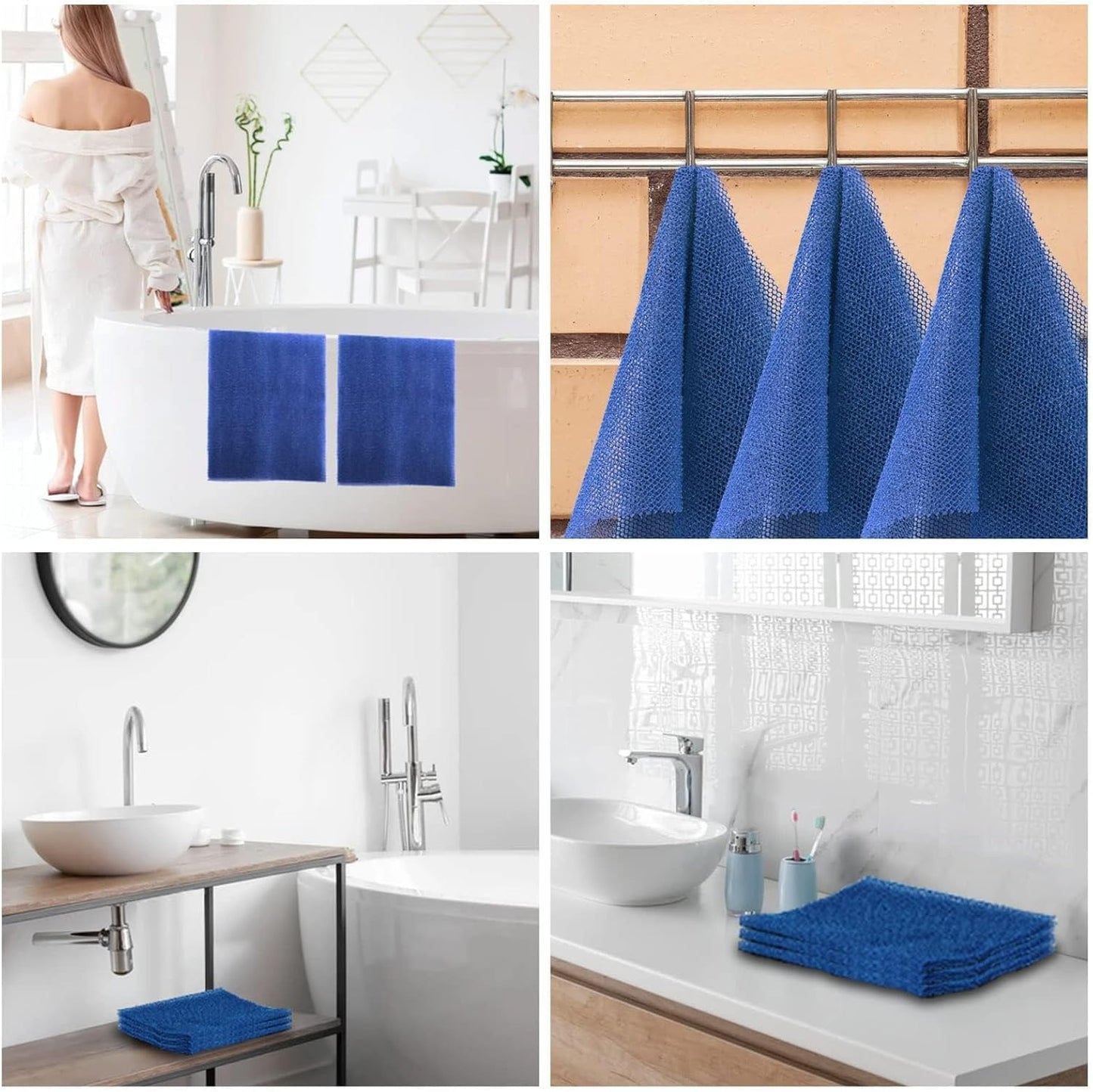 UJFQBH African Bath Sponge Set - Exfoliating Net Body Scrubber for Smooth Skin | 3 Pieces in Blue