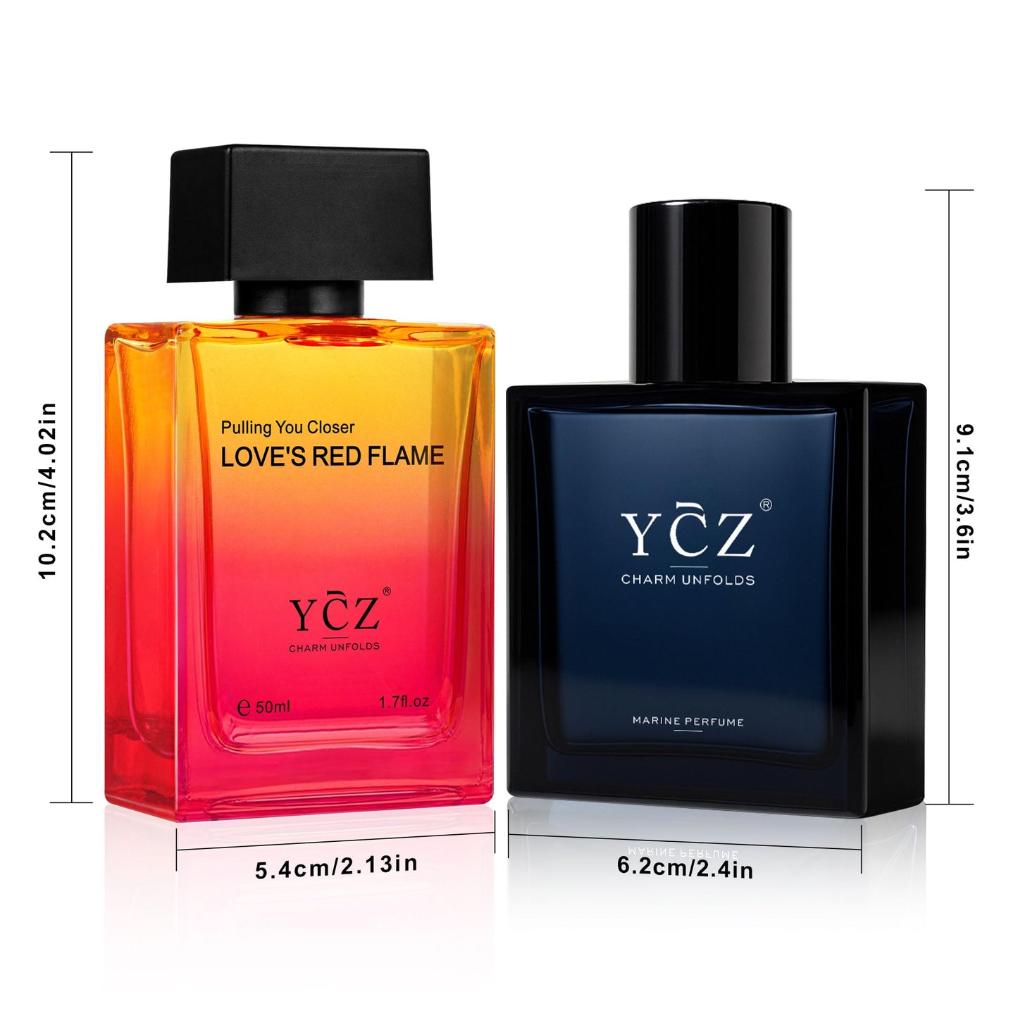 Ycz Men's Cologne Set, 1.7oz(50ml) Bottled Marine Perfume and Borrowing Fire Men Perfume, Long Lasting Eau De Parfum Cologne for Men, Oriental Woody Orange Fragrance, is Christmas Gifts Ideal