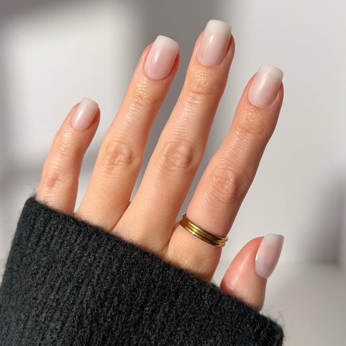 Glamnetic Press On Nails - Clean Cut | Short Squoval White Fake Nails, Salon Quality Milky Nails | 15 Sizes - 30 Nail Kit with Glue