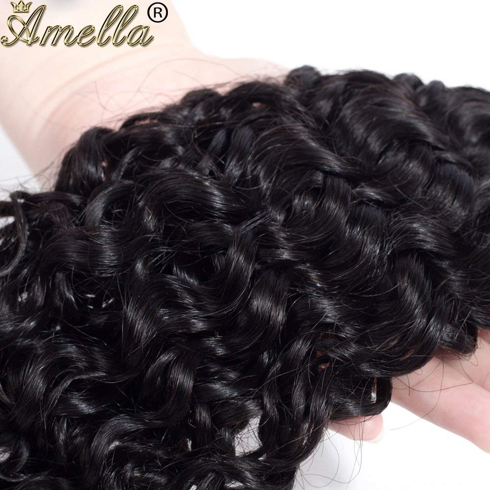 Amella Hair Curly Wave Human Hair 3 Bundles Brazilian Virgin Hair Weave Bundles Jerry Curly 8A Grade Unprocessed Hair Extensions Natural Black 14 14 14inch 95g/pc