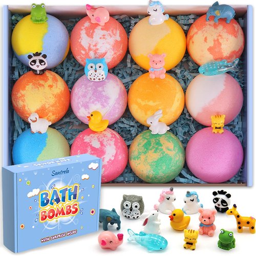 Bath Bombs for Kids with Toys Inside for Girls Boys - 12 Pack Handmade Bubble Bath Fizzies Bomb, Gentle and Kids Safe, Ideal Gift for Easter Eggs Stuffers Birthday Christmas