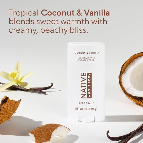 Native Whole Body Deodorant Stick - 72 Hour Odor Protection | Aluminum Free with Coconut Oil & Shea Butter | Coconut & Vanilla