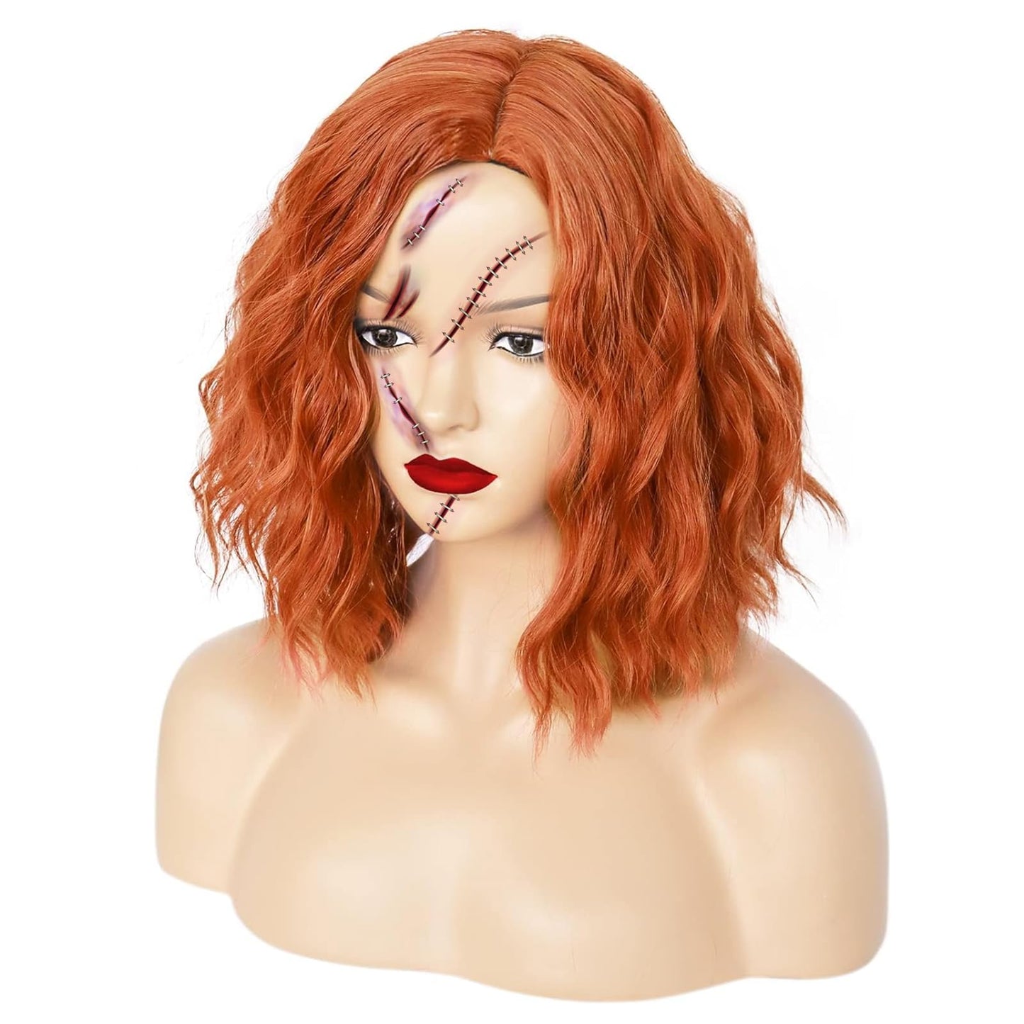 JoneTing Ginger Wig 【+Wig Cap】 Short Curly Orange Wig for Halloween Party Ginger Wavy Bob Wig for Women Orange Curly Wig Movie Cosplay Wig for Daily Dress Up Wig for Chrismas Costume Party