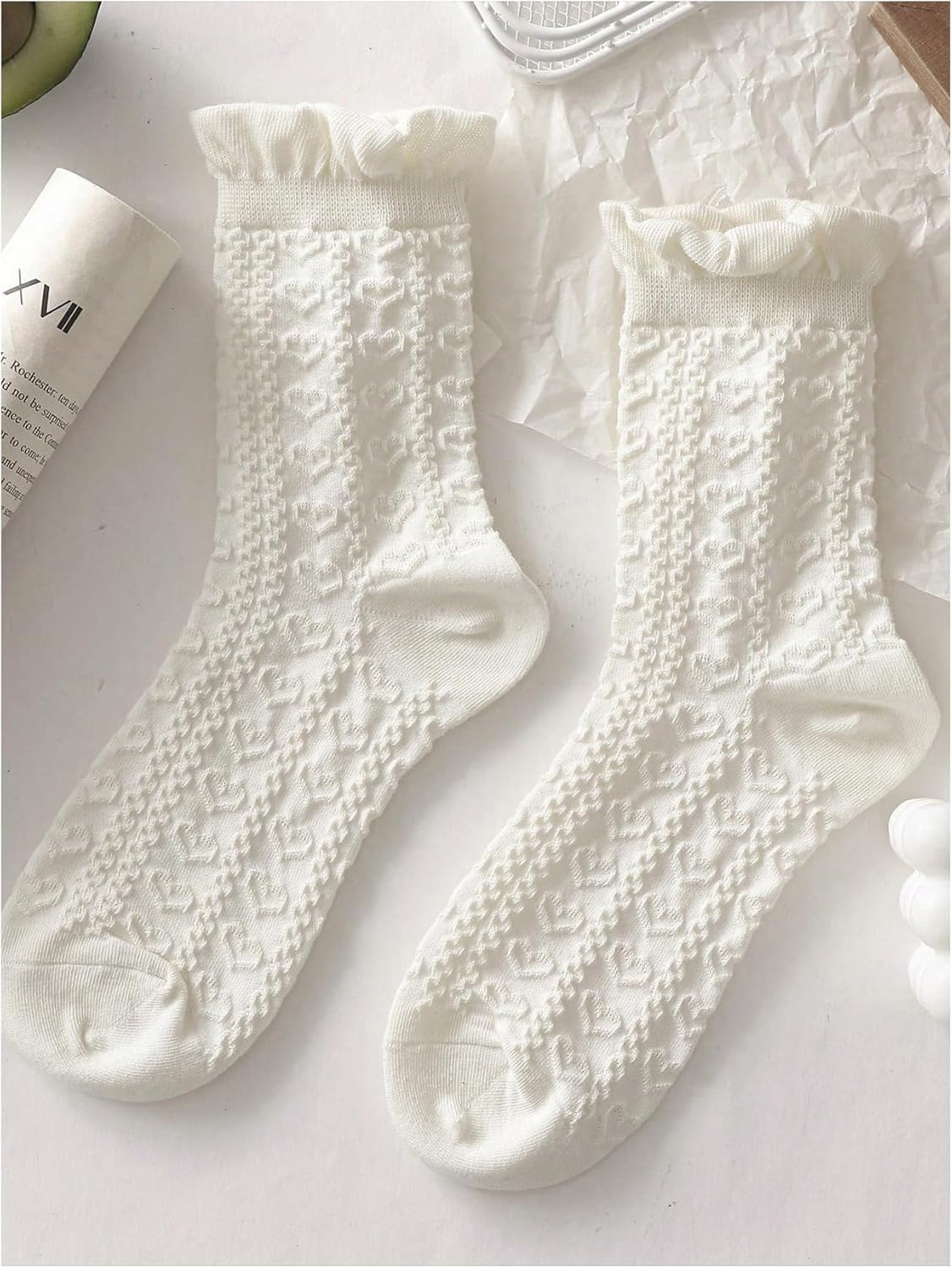SHENHE Women's Crew Socks - Cute Ruffle Bow Print Design | 5 Pairs of Knitted Mid Calf Socks