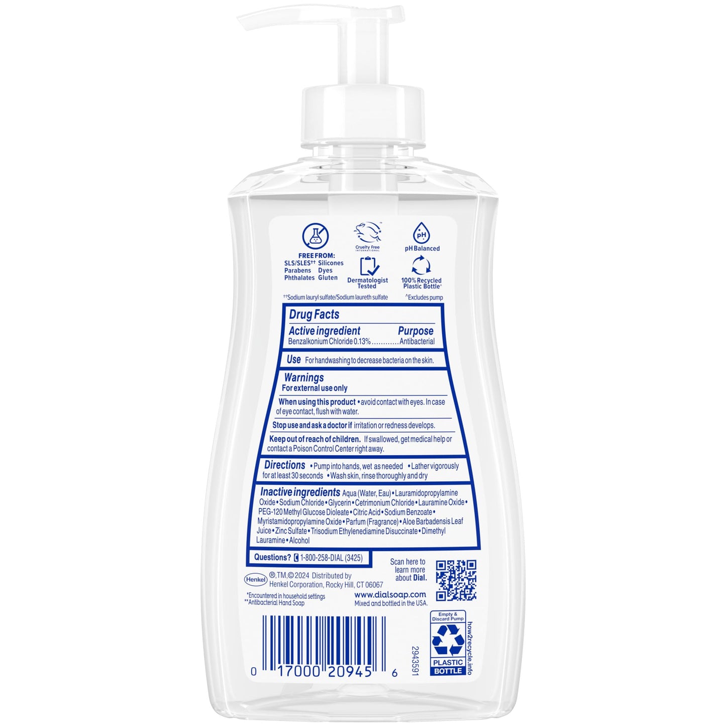 Dial Antibacterial Liquid Hand Soap, Spring Water, 11 fl oz (Pack of 4)