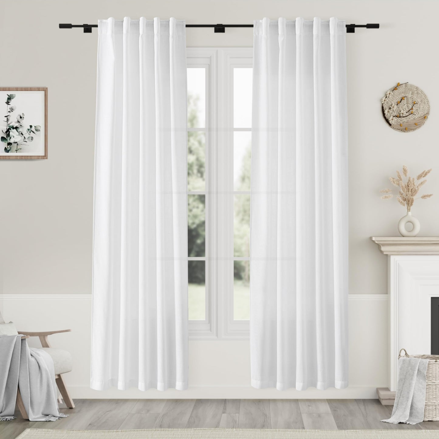 Nanspring Natural Linen Curtains for Kitchen Windows Over Sink - Cafe Curtain Semi Sheer with Rod Pocket and Back Tab Lightweight Rustic Textured Bistro Curtains for Bathroom, 2 Panels 25 x 24 Inch