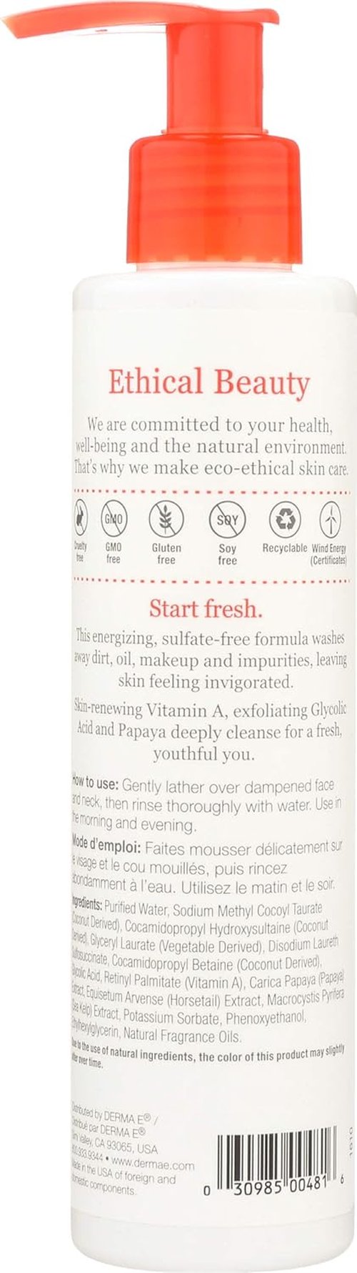 Derma E Anti-Wrinkle Cleanser - Gentle Exfoliating Face Wash with Glycolic Acid & Vitamin A | 6 oz