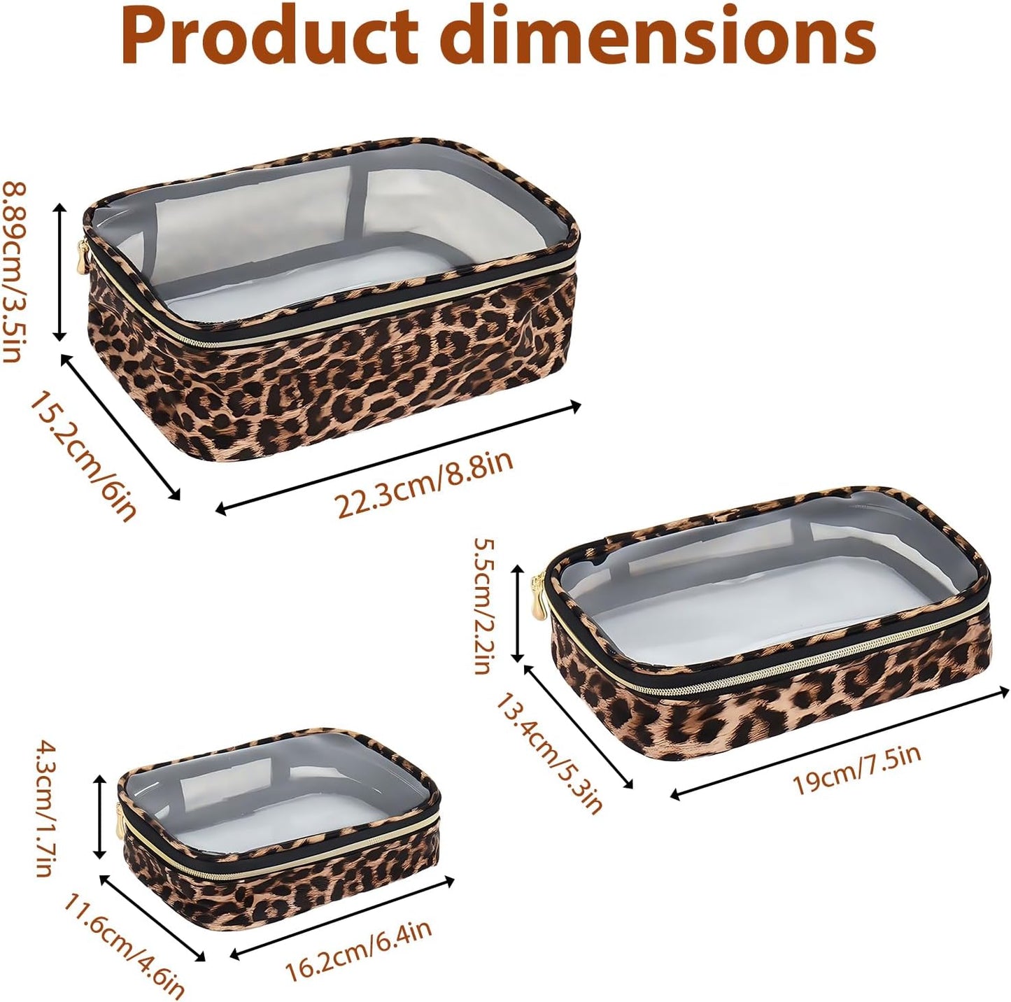 Skiennix Clear Makeup Bags - TSA Approved Travel Toiletry Set | Waterproof 3-Pack (Large, Small & Mini)