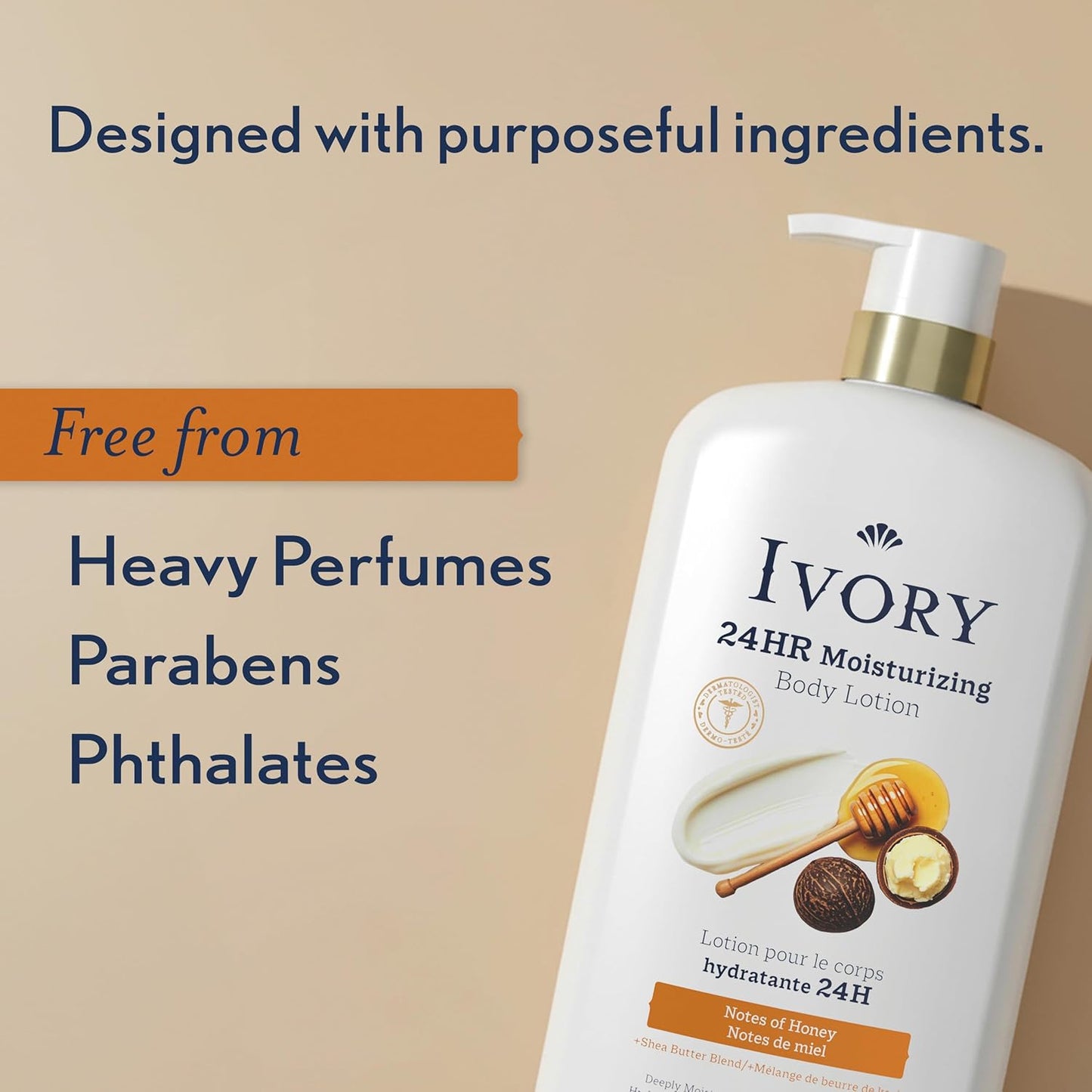 **Ivory Hand & Body Lotion - 24hr Moisturizing Formula for Extra Dry Skin | Lightweight, Honey Scent, 27 fl oz**