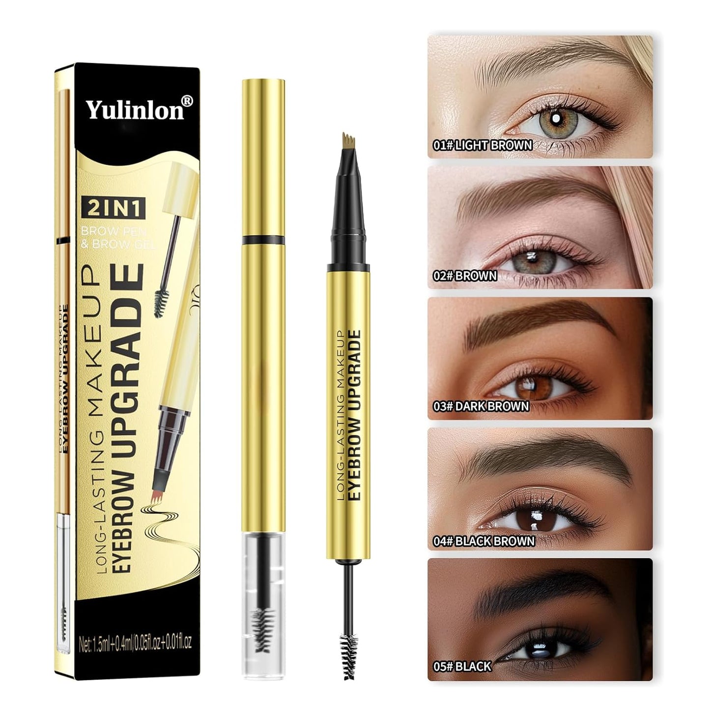 Skiennix 2-in-1 Long-Lasting Eyebrow Pencil & Brow Gel - Light Brown & Dark Brown Shades