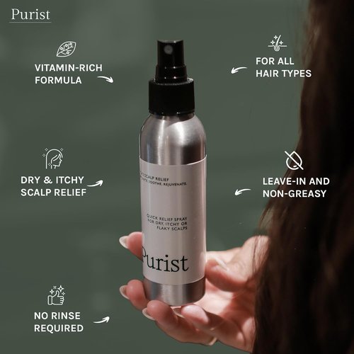 Purist Dandruff Spray - Leave-In Scalp Treatment for Itchy, Dry Skin - Hydrating & Soothing Moisturizer
