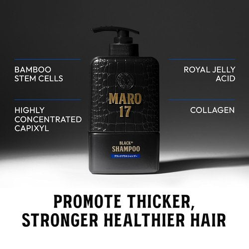 MARO17 Black+ Shampoo - Gray Hair Reversal for Men - Sulfate-Free DHT Blocker with Royal Jelly & Collagen - Promotes Thicker, Darker Hair