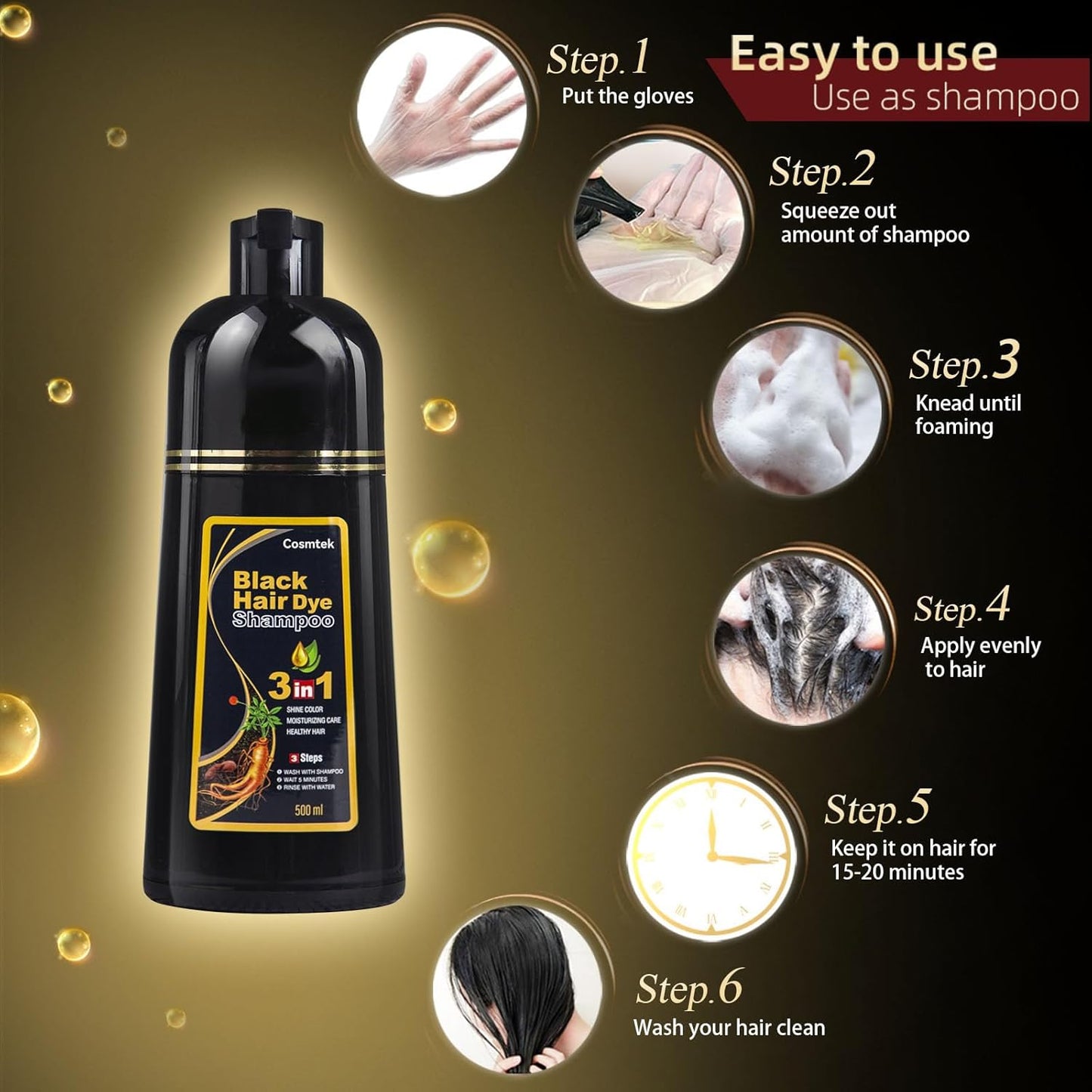 Skiennix Black Hair Dye Shampoo - Herbal Semi-Permanent Color for 100% Gray Coverage | 16.9 Fl Oz