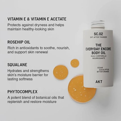 AKT Everyday Encore Body Oil - 3.4 Fl Oz | Fast Absorbing Moisturizer with Cedar Fragrance for All Genders
