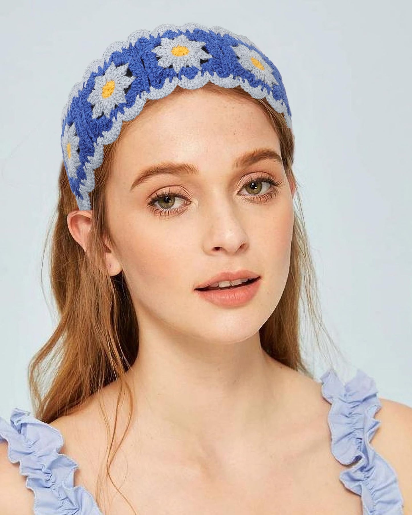 HAIMEIKANG Hippie Hair Bandanas Headbands for Women Boho Headband Knit Hair Bands Floral Head Wrap for Girls(Red+Blue+Pink)