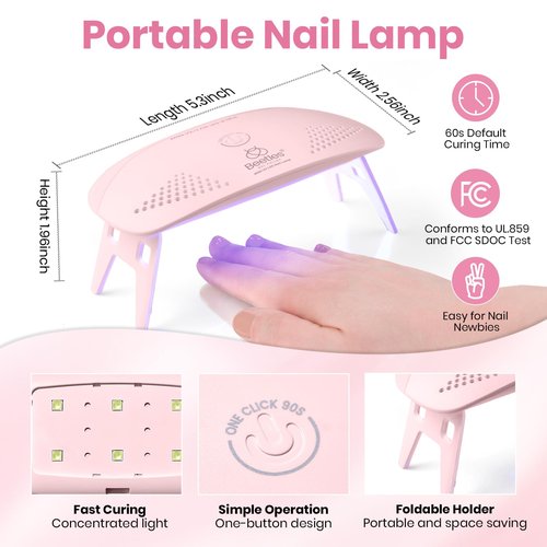 Beetles 5 Pcs White Gel Nail Polish Kit with U V Light, 10ML HEMA-Free White Gel Nail Polish Set Portable Manicure Kit with Base & Top Nails File Coat Soak Off Home Salon Gifts for Women Girls Teens