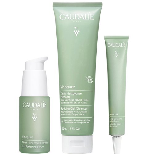 Caudalie Vinopure Acne-Prone Skin Trio - Skin Perfecting Serum, Purifying Gel Cleanser & Spot Solution