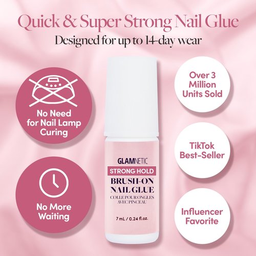 Glamnetic Super Strong Brush On Nail Glue (2 Bottles) | Brush Tip Applicator, Mess Free, Travel Friendly, Vegan | Durable & Long-Lasting | .24 fl. oz.