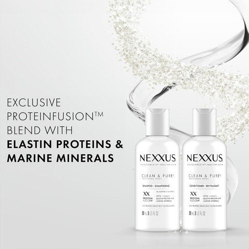Nexxus Travel Shampoo & Conditioner Set - Clean & Pure Hair Care with Elastin Protein, 3 Oz Each