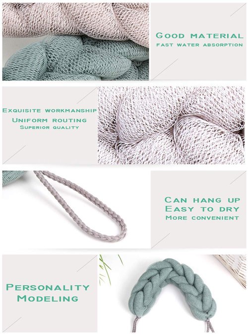 AARainbow 4 Packs Long Stretch Back Sponge with Rope Handles Back Scrubber Bath Shower Mesh Sponge Exfoliating Body Scrub Stretch Braided Loofah for Men and Women(2 Gray+2 Green)
