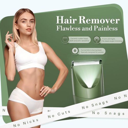 Flyant Bikini Trimmer - 2 in 1 Electric Shaver for Women | Waterproof IPX7 with LED Light - Green