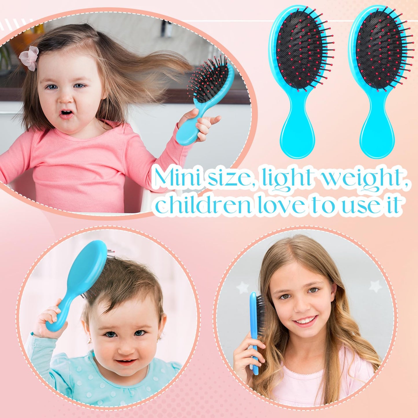 24 Pcs Mini Brush Hairbrush for Kids Girls Wet Little Travel Hairbrush Mini Hair Brush Detangling Soft Bristles Hair Brush for Most Hair Types Smoothing with Ease Knots (Blue)