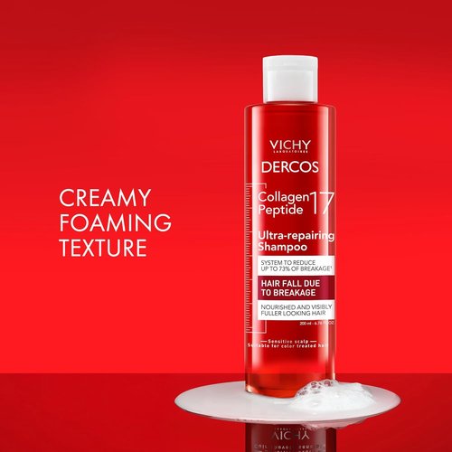 Dercos Collagen Peptide 17 Shampoo - Ultra-Repairing Formula for Damaged Hair | Reduces Breakage & Boosts Volume