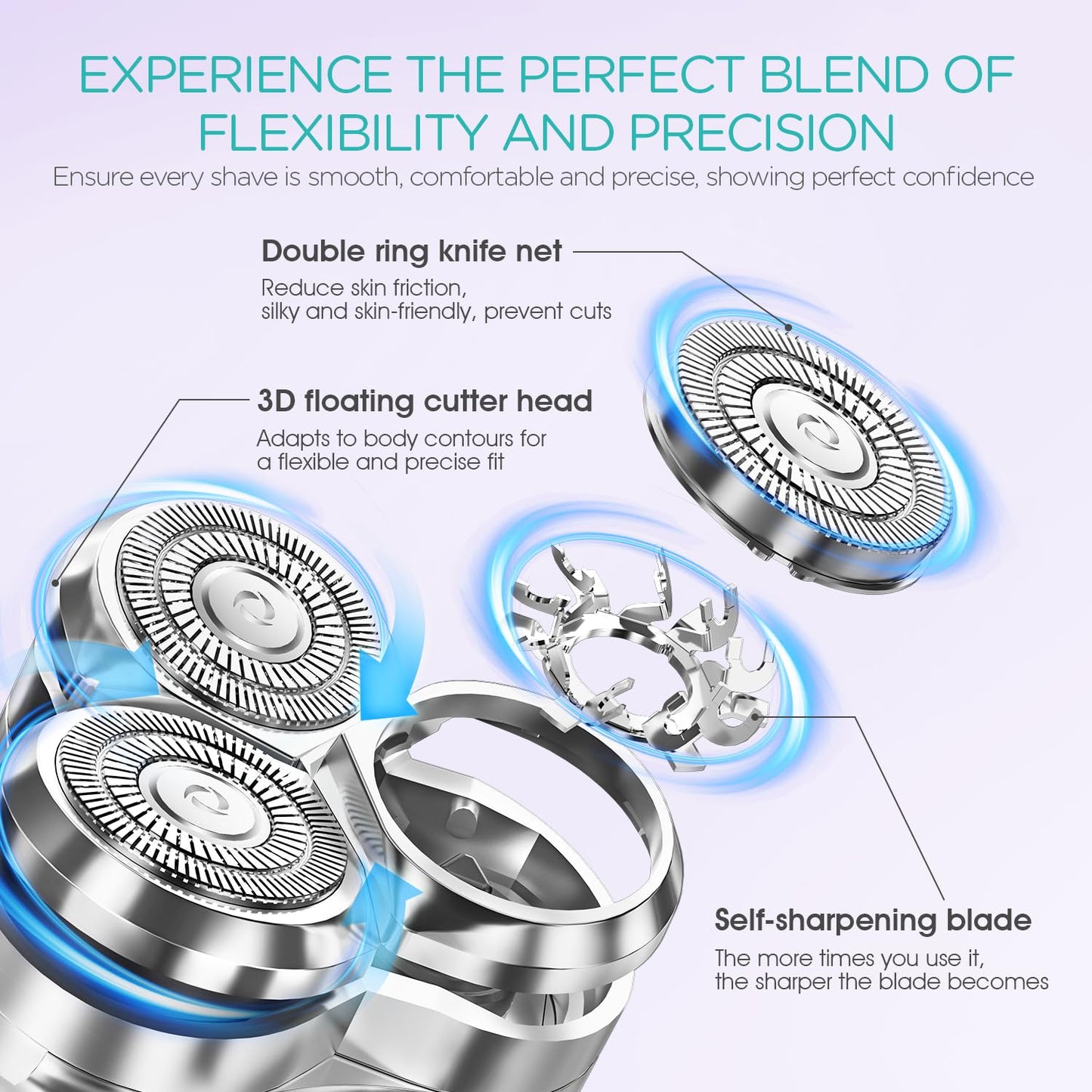 VOYOR Electric Razors for Women 3D Floating Blade Shaver for Women, Electric Shaver for Legs Bikini and Body Facial Hair Remover Women's Electric Shavers Waterproof Women's Grooming ES310 (Purple)