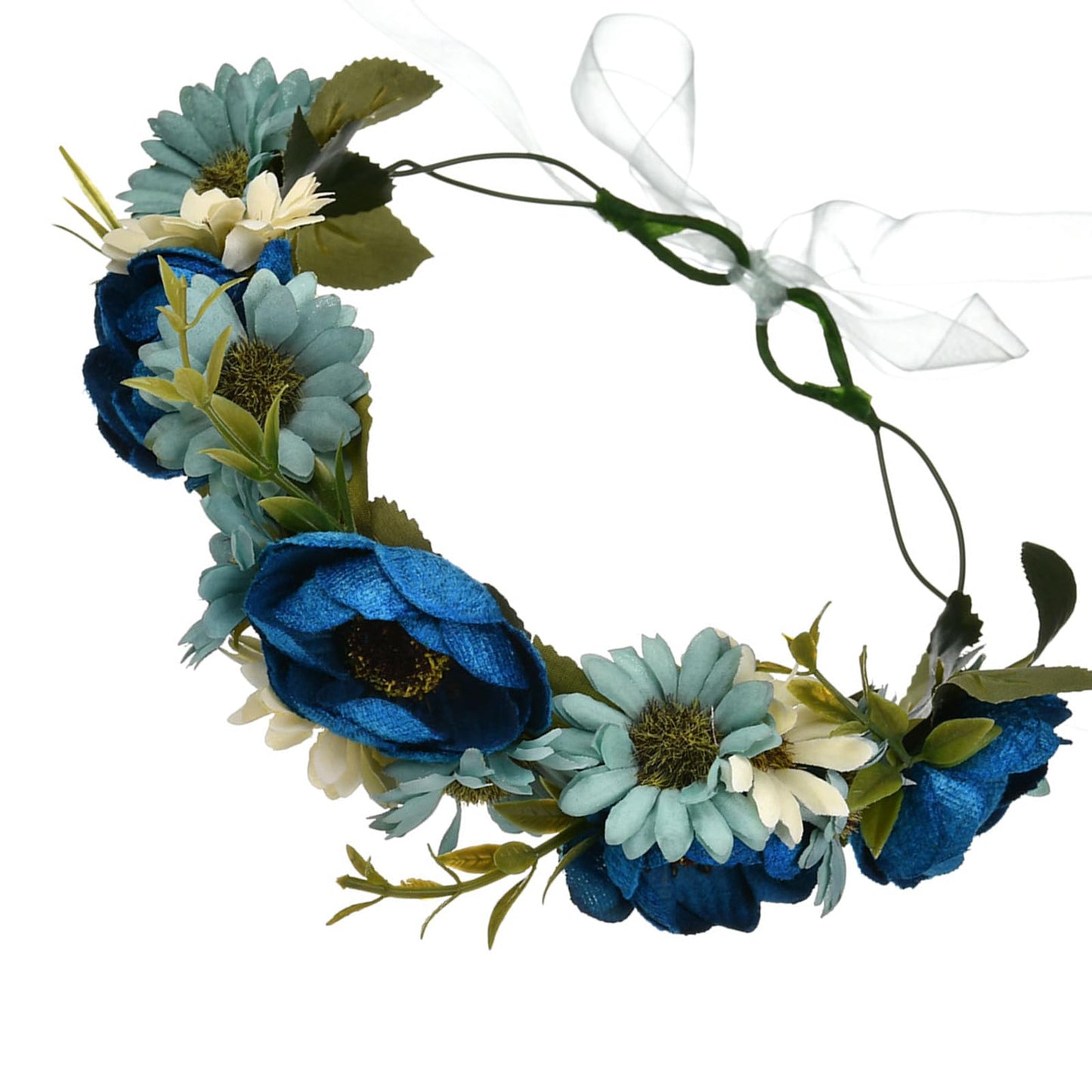 YnimioAOX Handmade Adjustable Flower Wreath Headband Halo Floral Crown Garland Headpiece,A14-navy blue