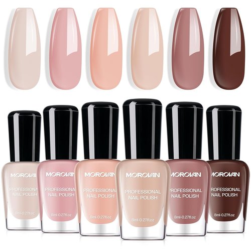 Morovan Nude Nail Polish Set - 6PC Neutral Pink & Beige Shades for Summer Manicures | Perfect Gift for Women