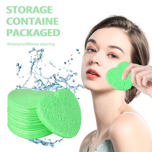 50-Count Facial Sponges Compressed, 100% Natural Cellulose Face Sponge Professional Cosmetic Spa Sponges for Face Cleansing, Exfoliating Mask, Makeup Removal for Travel and Home, Green