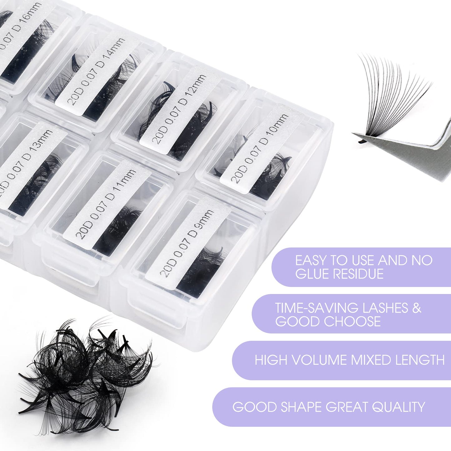 1200 Fans Lash Extension Premade Fans Eyelash Extensions 9-20mm Mixed 20D Eyelash Extension C Curl Pointed Base Volume Lash Extensions Handmade Lash Extensions(1200PCS-20D-0.07-C, 9-20mm mixed tray)