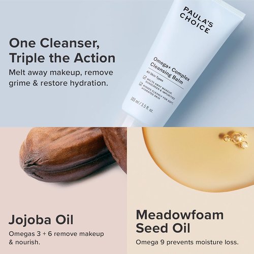 Paula's Choice Omega Complex Face Cleansing Balm - Gentle Makeup Remover for Dry & Sensitive Skin | 3.5 Fl Oz