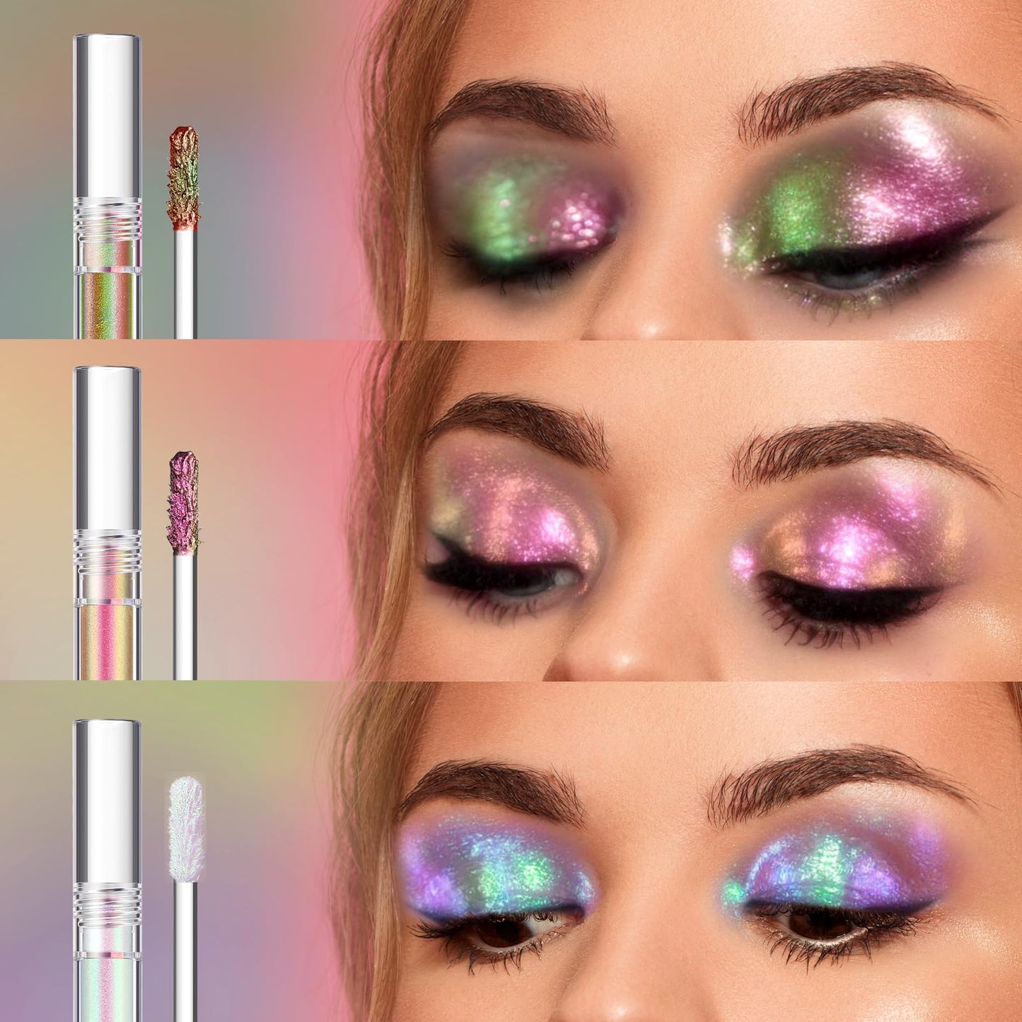 Jolilab Metallic Liquid Chameleon Eyeshadow, Multi-Dimensional Eye Looks, Long-lasting Holographic Glitter Multichrome Eyeshadows Makeup (#002+006+013)