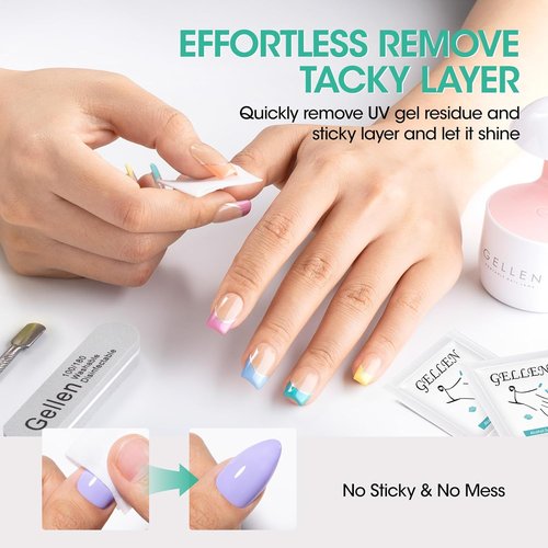 GELLEN Nail Cleanser Pads - 200 Alcohol Prep Wipes for Tacky Residue Removal | Lint-Free & Travel-Friendly