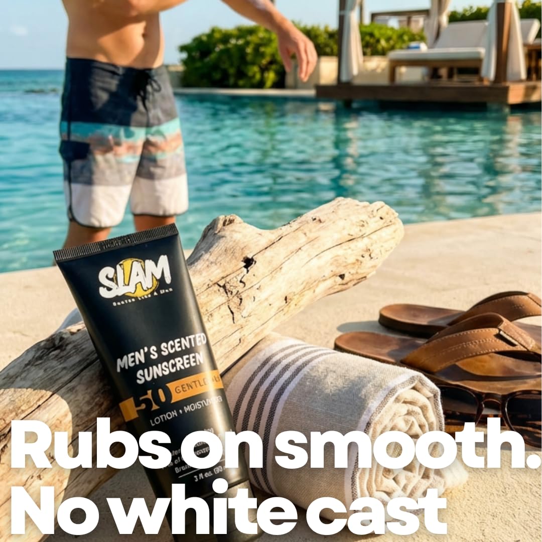 SLAM MysteryMan Men's Sunscreen Lotion SPF 50 - Moisturizing, Water-Resistant Face & Body Sunblock | 3 fl oz Double Pack