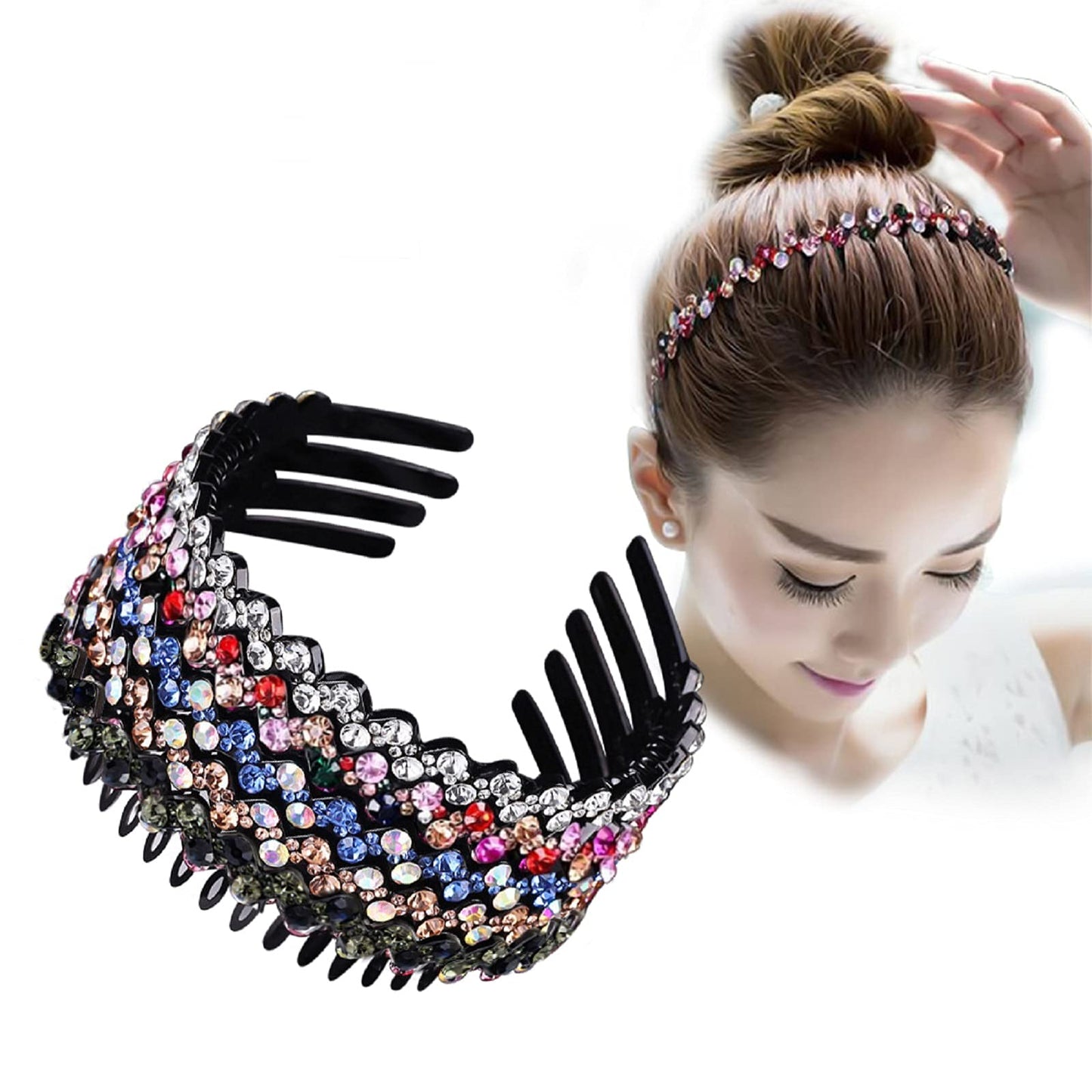 ZOCONE Wave Rhinestone Headbands, 5pcs Plastic Tooth Comb Headbands, Crystal Hair Loop Non-slip Wavy Hairbands for Women Girls(C)