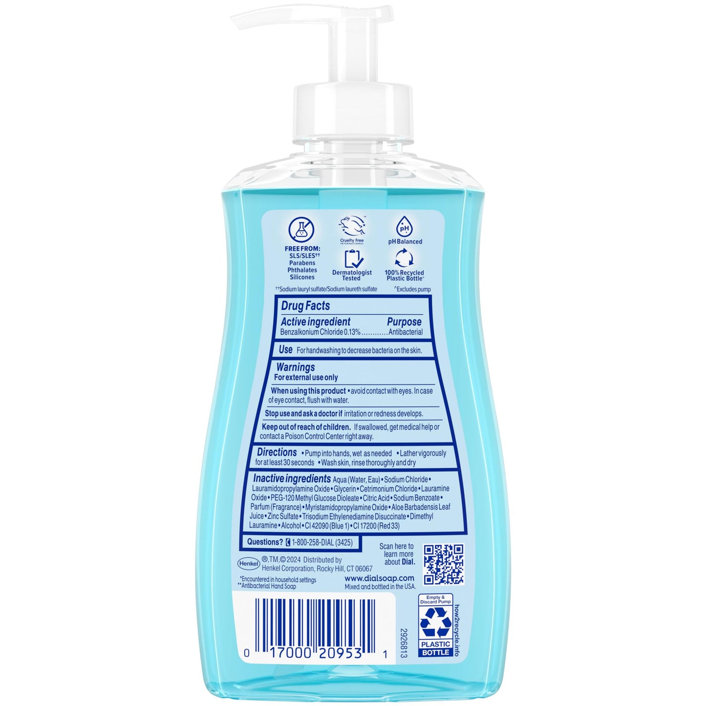 Dial Antibacterial Liquid Hand Soap, Spring Water, 11 fl oz (Pack of 4)