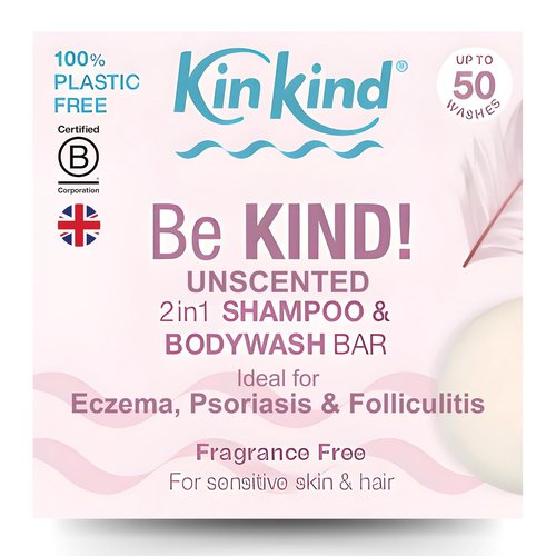 KinKind Be KIND! Unscented Shampoo Bar & Body Wash - 2-in-1 for Hair & Body | Natural, Sensitive Scalp Friendly | Up to 50 Washes