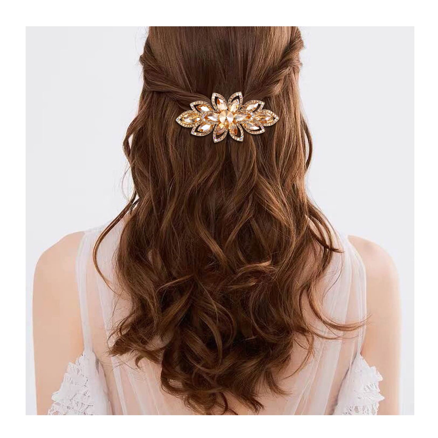 EVER FAITH Wedding Prom Hair Barrette Clip, Gorgeous Marquise Austrian Crystal Flower Leaf Hair Accessories for Women Brown Gold-Tone