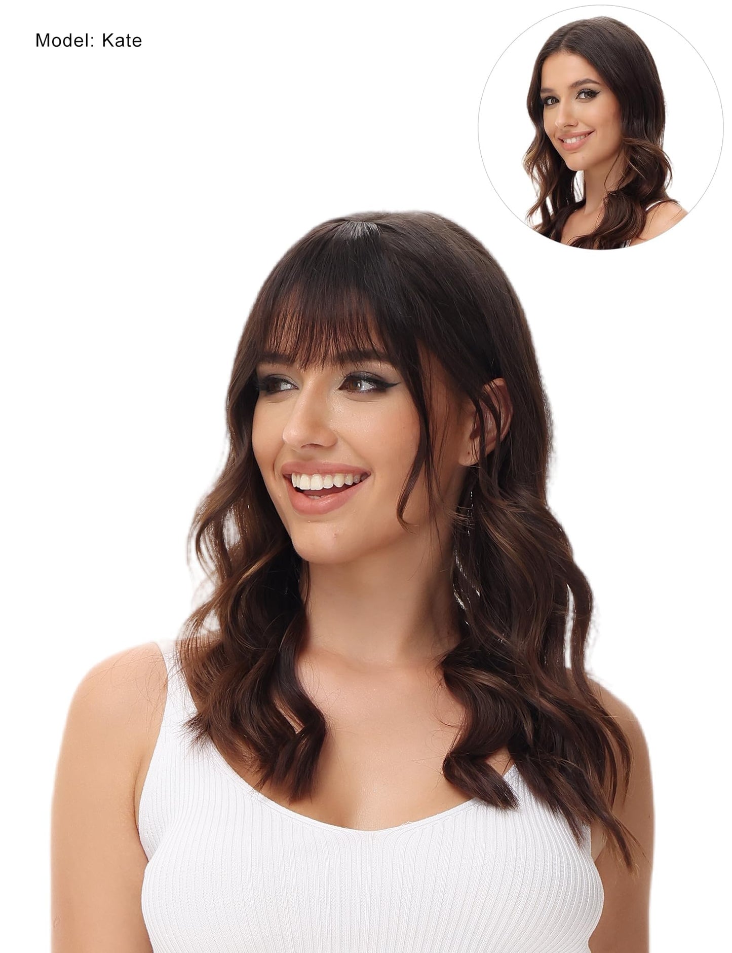 DILUSILK Clip in Bangs Human Hair Front Fringe French Flat Bangs Hair Extensions Bang Hair Clips for Women Soft Hair Medium Brown