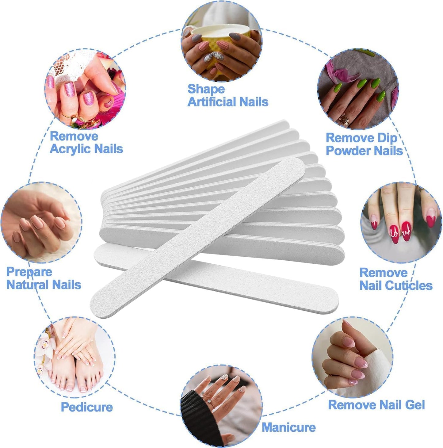 Skiennix White Nail Files - Professional 100/180 Grit Double-Sided Emery Boards | 12 Pack for Manicure & Pedicure