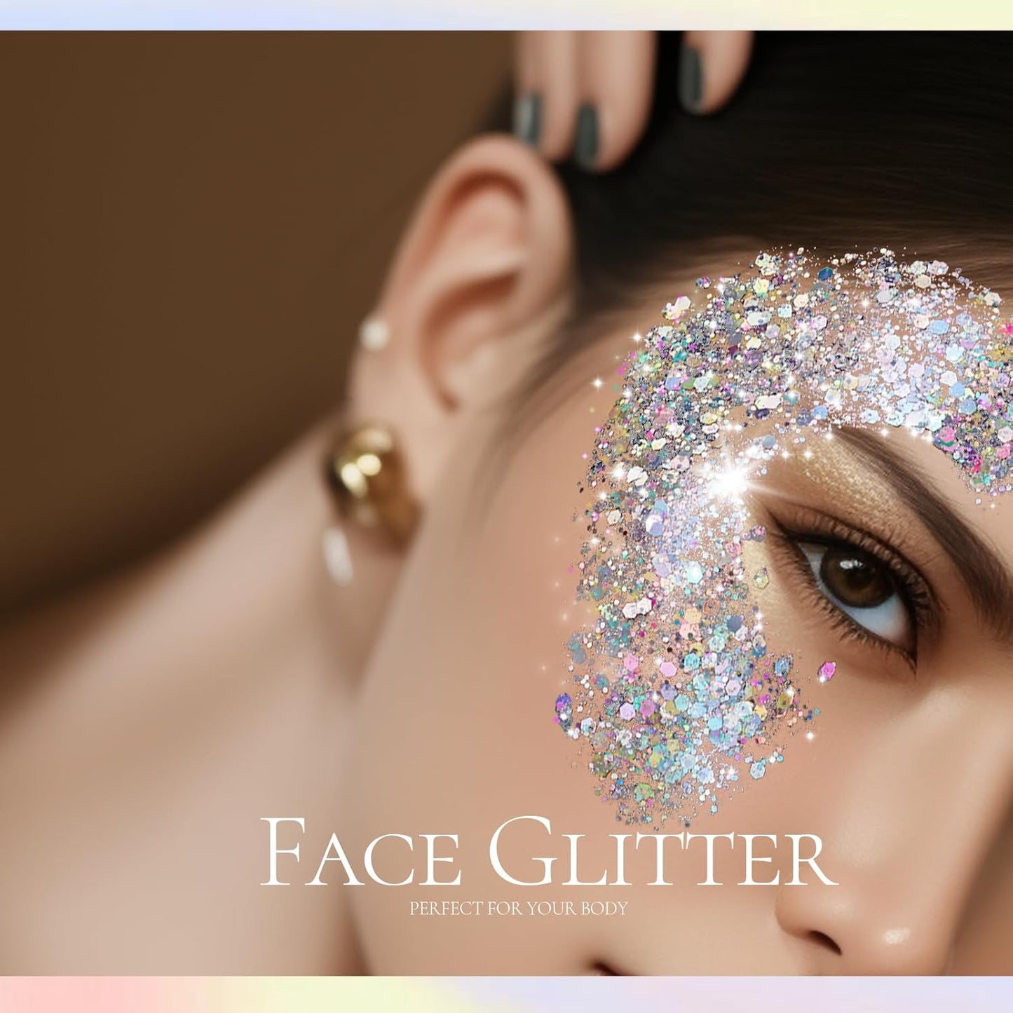 Teenitor Body Glitter Gel - Holographic Chunky Makeup for Face, Hair & Eyes - Silver