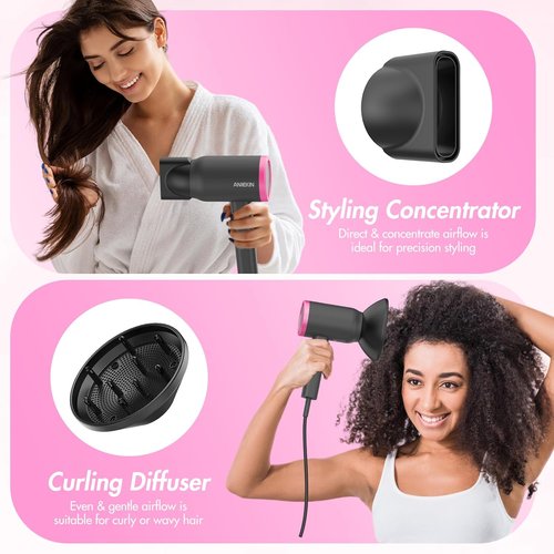 ANIEKIN Hair Dryer - 1875 Watts Fast Drying Blow Dryer with Diffuser & Concentrator | Compact & Lightweight Design