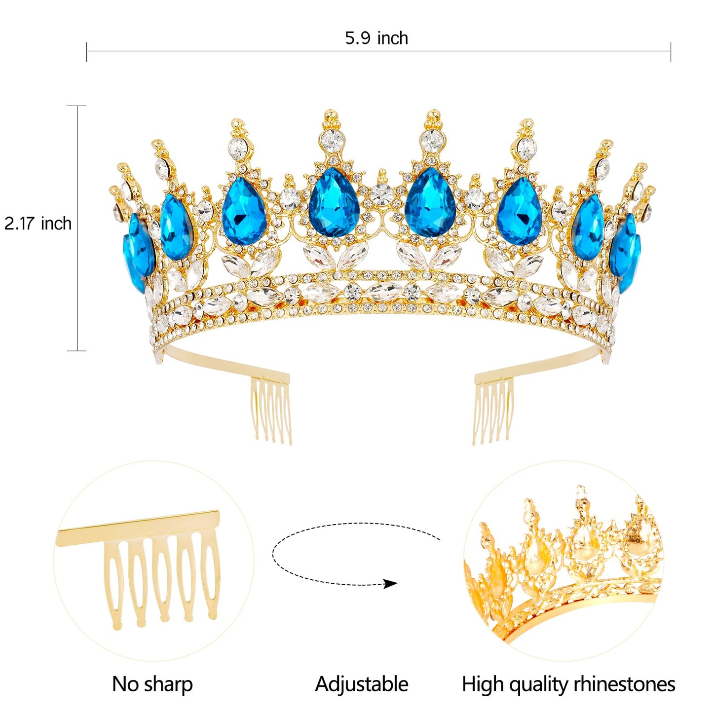 Vovii Birthday Crown & Sash Set for Women, Blue Tiara & Birthday Queen Sash for Women Birthday Decorations, Happy Birthday Party Decorations for Birthday Crown Adult Woman