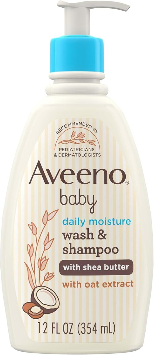 Aveeno Baby Daily Moisturizing 2-in-1 Wash & Shampoo - Gentle Cleanser with Shea Butter & Oat Extract, 12 fl. oz