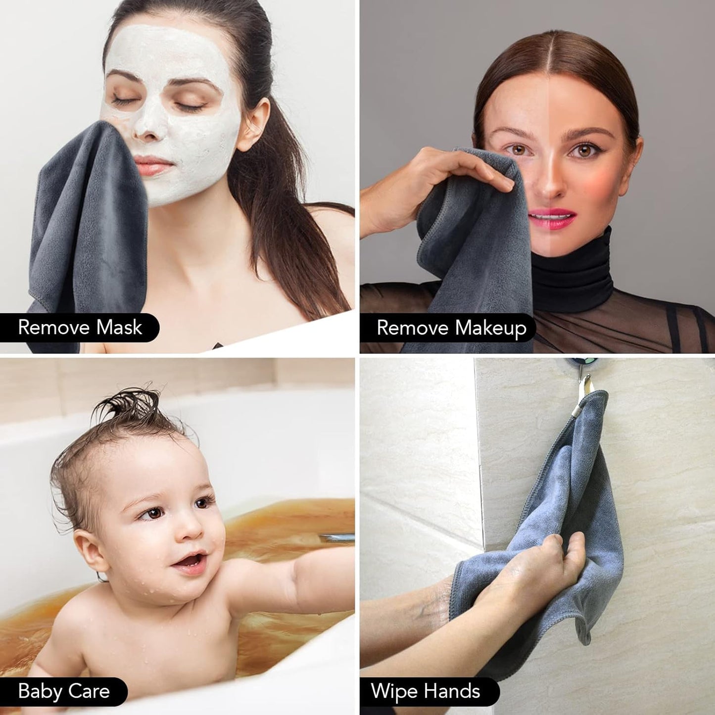 SINLAND Microfiber Facial Cloths - Fast-Drying Washcloths | 12" x 12" Grey, 6-Pack